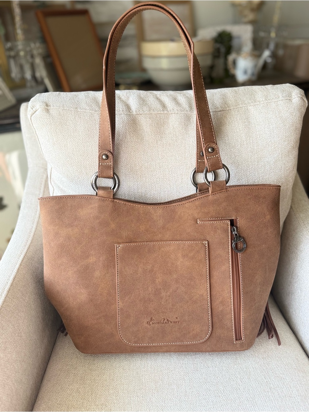 NEW with tags- Montana West Fringe Collection Concealed Carry Tote - Tan - Picture 8 of 11